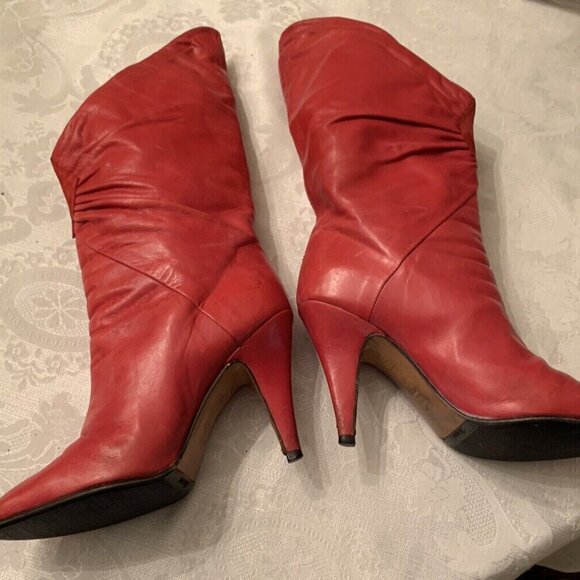 Vintage Marinolada/ Italian/Red All leather High Heel goerges Boots - Picture 3 of 11